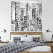 Black Gray City Doodle Leinwanddruck (Insitu (Schlafzimmer))