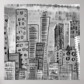 Black Gray City Doodle Poster (Vorne)