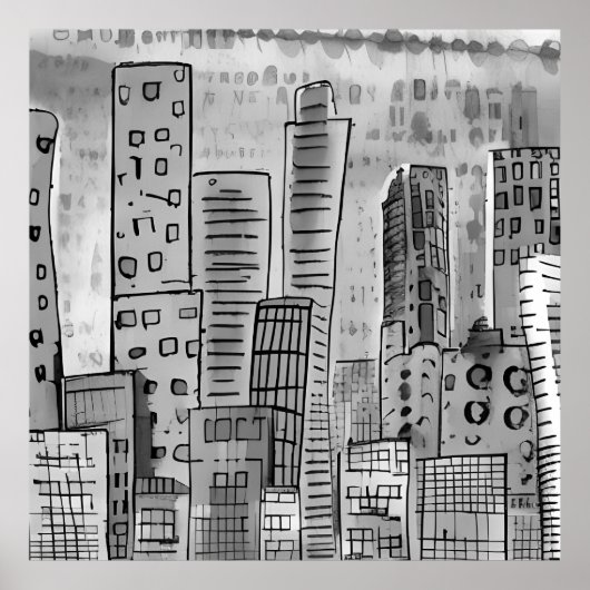 Black Gray City Doodle Poster (Vorne)