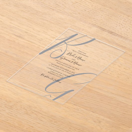 Black Gray Clear Monogram Initials Wedding Acryleinladungen (Ablage )