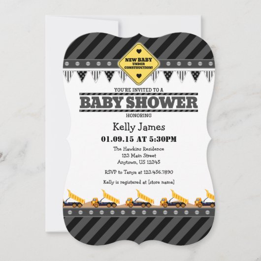 Black Gray Construction Baby Shower Einladung (Vorderseite)
