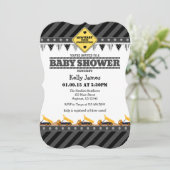 Black Gray Construction Baby Shower Einladung (Stehend Vorderseite)