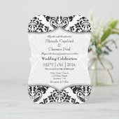 Black Gray Damask Bracket Wedite Invite Einladung (Stehend Vorderseite)