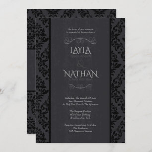Black & Gray Damask Einladungen