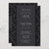 Black & Gray Damask Einladungen für Hochzeiten (Vorne/Hinten)