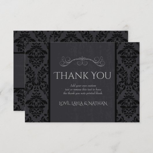 Black & Gray Damask - Hochzeitskarte Dankeskarte (Vorne/Hinten)