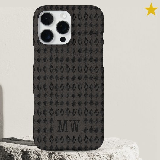 Black Gray Doodle Diamond Pattern Custom Monogram iPhone Hülle