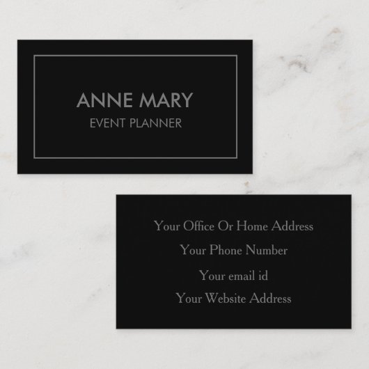 Black Gray Event Planner Modernstes Cooles Design Visitenkarte (Vorne/Hinten)