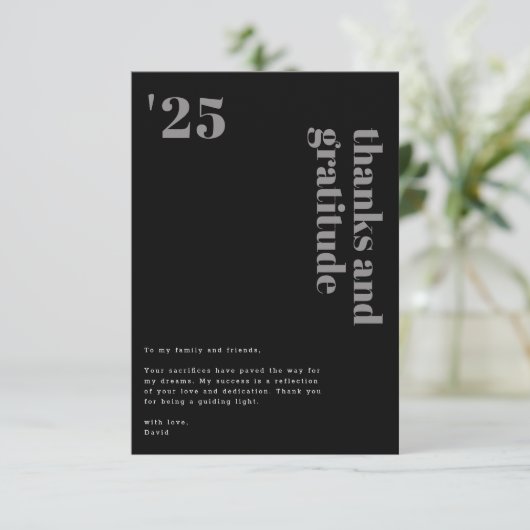 Black Gray Formal Modern Bold Typografy Grad Dankeskarte (Stehend Vorderseite)