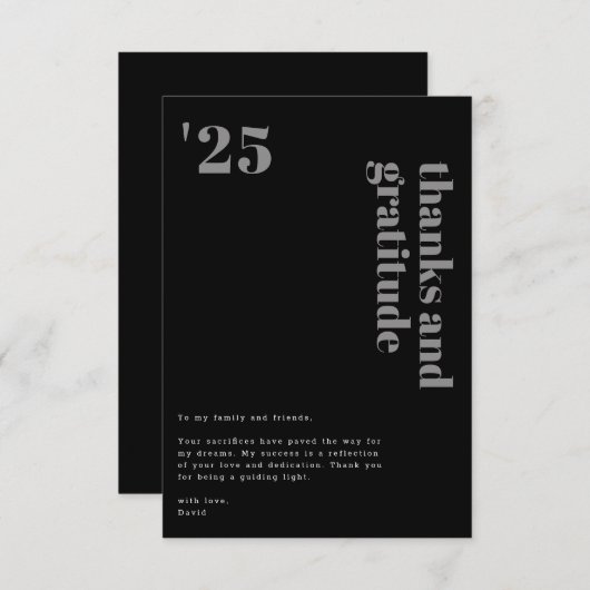 Black Gray Formal Modern Bold Typografy Grad Dankeskarte (Vorne/Hinten)
