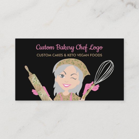 Black Gray Gebäck Konditorei Koch Vegetarisch Visitenkarte (Vorderseite)