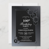 Black Gray Geometric 100. Geburtstagsparty Einladung (Vorderseite)