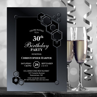 Black Gray Geometric 30. Geburtstag Party Einladung