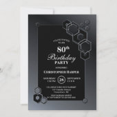 Black Gray Geometric 80. Geburtstagsparty Einladung (Vorderseite)