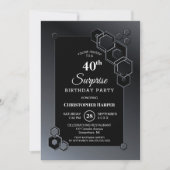 Black Gray Geometric Surprise 40. Geburtstag Party Einladung (Vorderseite)