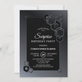 Black Gray Geometric Surprise Birthday Party Einladung (Vorderseite)