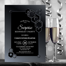 Black Gray Geometric Surprise Birthday Party Einladung