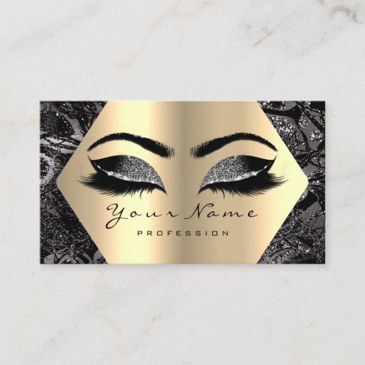 Black Gray Gold Glitzer Makeup Artist Lashes Visitenkarte (Vorderseite)