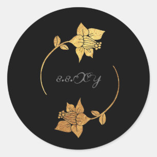 Black Gray Gold Lux Floral Save the Date Runder Aufkleber