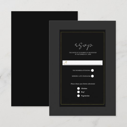 Black Gray Gold Moderne Minimal Wedding RSVP Karte (Vorne/Hinten)
