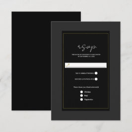Black Gray Gold Moderne Minimal Wedding RSVP Karte