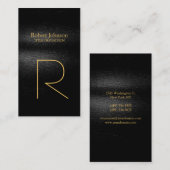Black Gray Gold Monogram Business Card Visitenkarte (Vorne/Hinten)