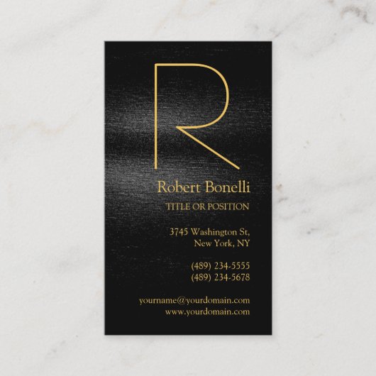 Black Gray Gold Monogram Business Card Visitenkarte (Vorderseite)