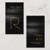 Black Gray Gold Monogram Business Card Visitenkarte (Vorne/Hinten)