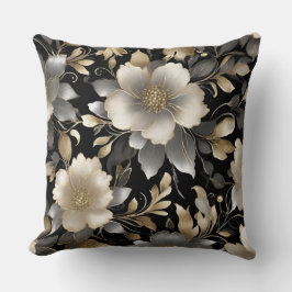 Black Gray Gold White Floral Kissen