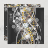 Black Gray Gold White Geburtstagsparty Einladung (Vorne/Hinten)