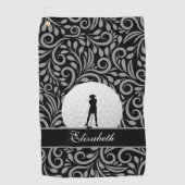 Black Gray Golf Golfer Silhouette Muster für sie Golfhandtuch (Vorderseite)