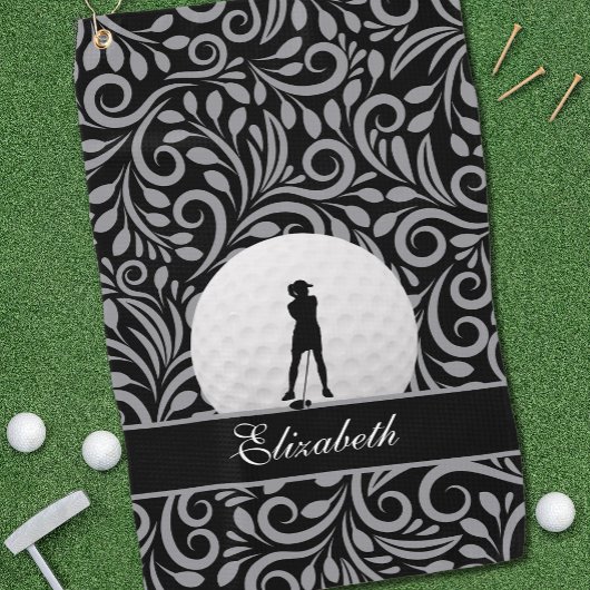 Black Gray Golf Golfer Silhouette Muster für sie Golfhandtuch