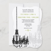 Black Gray Green Damask Chandelier Wedding Einladung (Vorderseite)