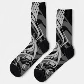 Black Gray Haida Eagle Thunder Bird Nationaler Art Socken (Linkes Detail)