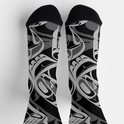 Black Gray Haida Eagle Thunder Bird Nationaler Art Socken (Oben)