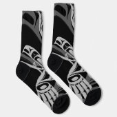 Black Gray Haida Eagle Thunder Bird Nationaler Art Socken (Rechts)