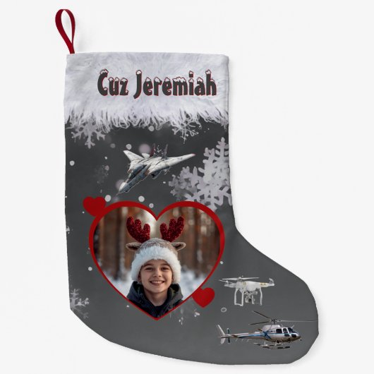 Black Gray Jet Drone Aerial Flight Lovers Photo Kleiner Weihnachtsstrumpf (Vorderseite)