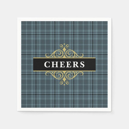 Black Gray Kariert Elegantes Party Serviette (Vorderseite)