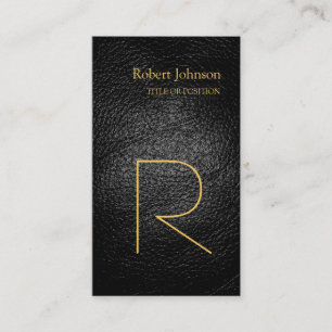 Black Gray Leather Gold Monogram Business Card Visitenkarte