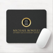 Black Gray Leather Luxury Gold RUND Logo Mousepad (Mit Mouse)