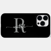 Black Gray Modern Stylish Script Monogram Initial Case-Mate iPhone Hülle (Rückseite (Horizontal))