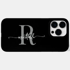 Black Gray Modern Stylish Script Monogram Initial Case-Mate iPhone 14 Pro Max Hülle
