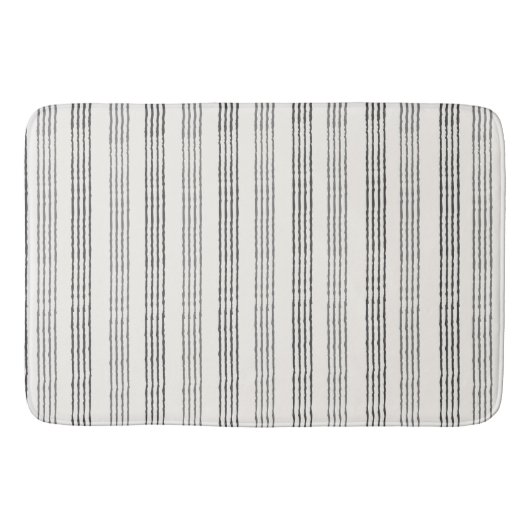 Black Gray Moderner Minimalistisch Stripe Boho Badematte (Vorderseite)