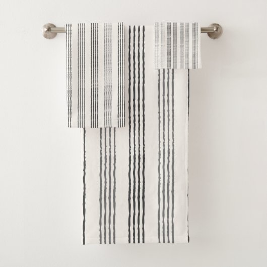 Black Gray Moderner Minimalistisch Stripe Boho Badhandtuch Set (Insitu)
