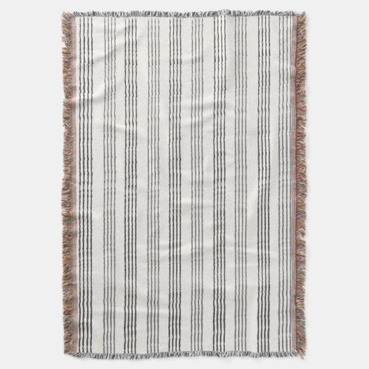 Black Gray Moderner Minimalistisch Stripe Boho Decke (Vorderseite Vertikal)