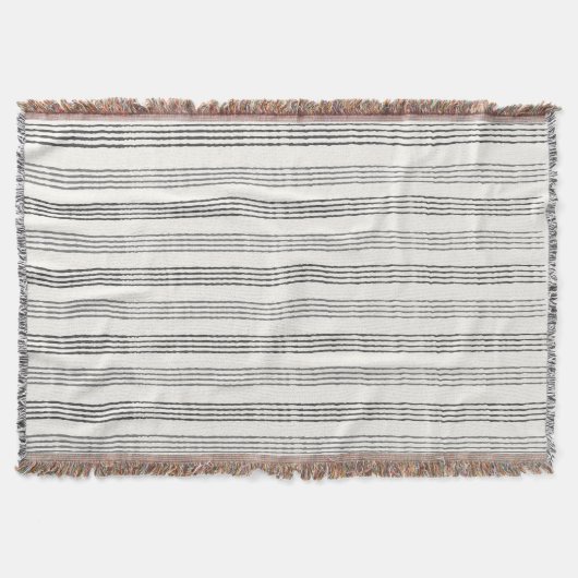 Black Gray Moderner Minimalistisch Stripe Boho Decke (Vorderseite)