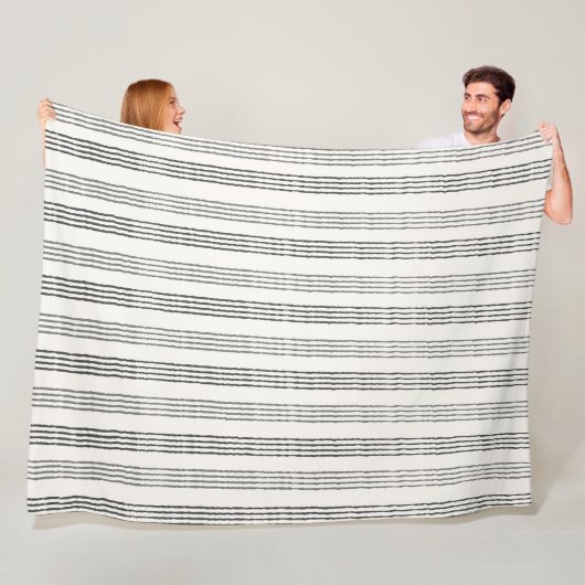 Black Gray Moderner Minimalistisch Stripe Boho Fleecedecke (Beispiel)