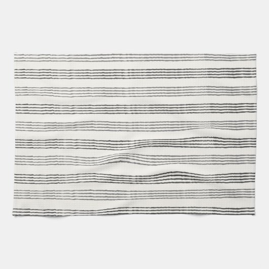 Black Gray Moderner Minimalistisch Stripe Boho Geschirrtuch (Horizontal)