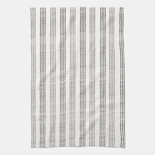 Black Gray Moderner Minimalistisch Stripe Boho Geschirrtuch (Vertikal)