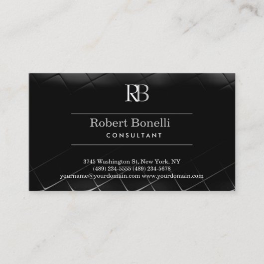 Black Gray Monogram Business Card Visitenkarte (Vorderseite)